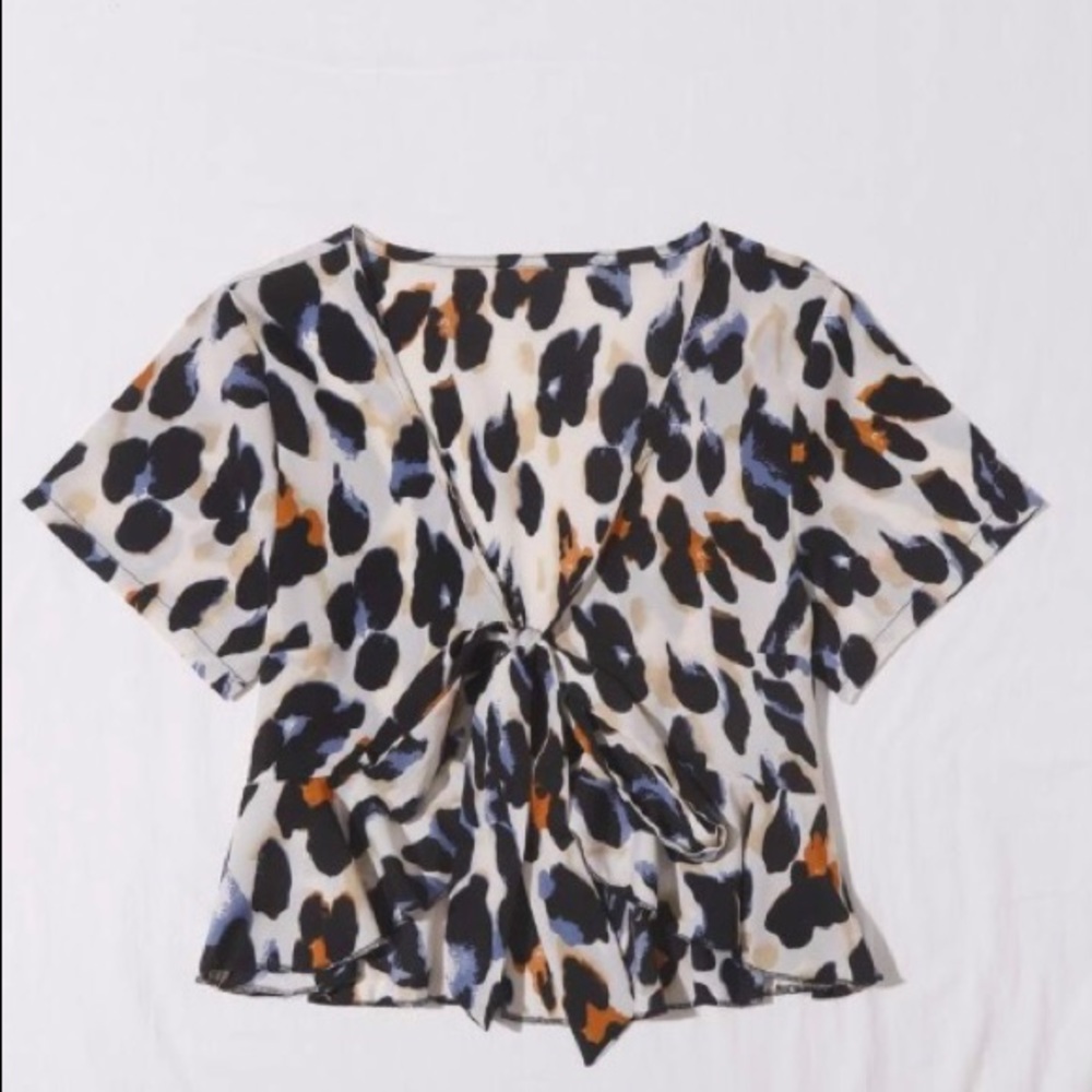 Plus size cheetah print crop top with front tie